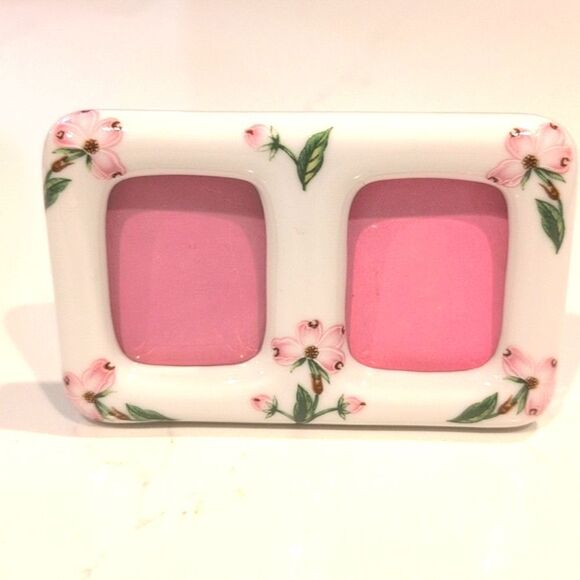 Lefton Hand Painted Floral Porcelain Double Picture Frame Vintage - Picture 1 of 8